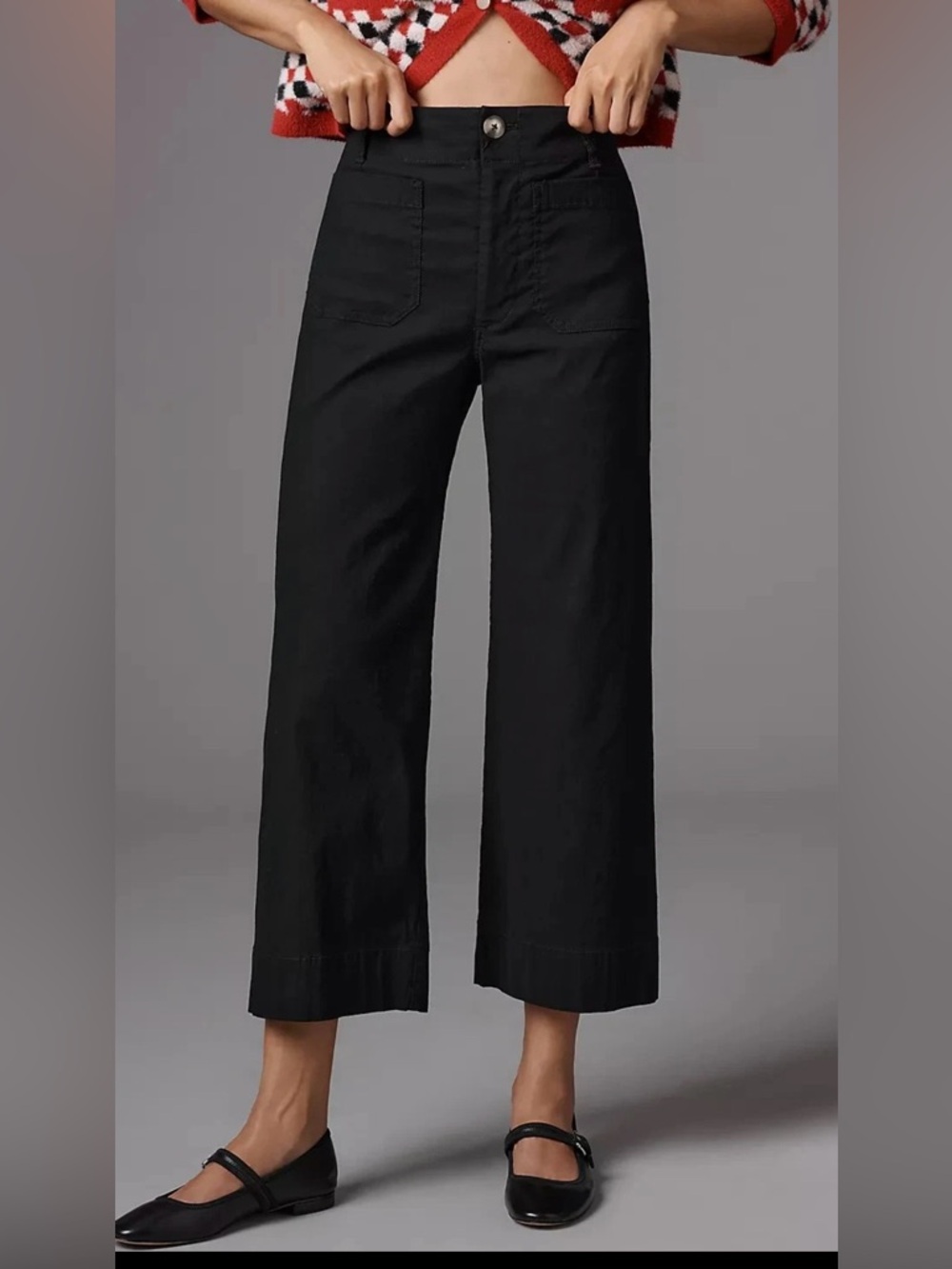Anthropologie Maeve The Colette cropped pants Black Wide-Leg High-Rise size 25P